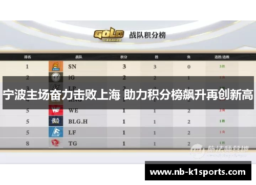 宁波主场奋力击败上海 助力积分榜飙升再创新高
