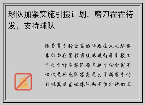 球队加紧实施引援计划，磨刀霍霍待发，支持球队